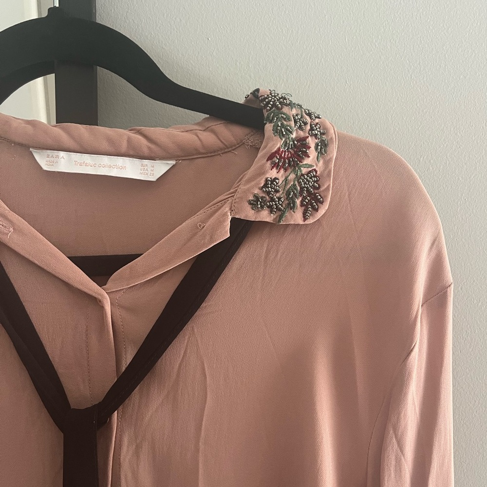 Zara Blush Pink Blouse with Beaded Collar